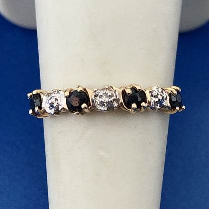Retro 10K Yellow White Gold Sapphire Diamond Stackable Anniversary Band Ring