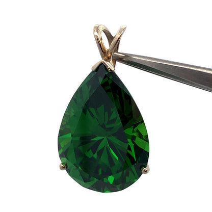 Designer 14K White Gold Pear Green CZ Solitaire Teardrop Pendant