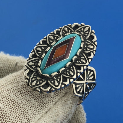 Carolyn Pollack Sterling Silver 925 Turquoise Amethyst Coral Finger Ring Size 7