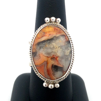 925 Sterling Silver Oval Bumble Bee Jasper Orange Gray Statement Ring