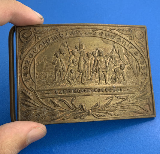 1892 Columbian Exposition Souvenir Columbus Bronze Belt Buckle