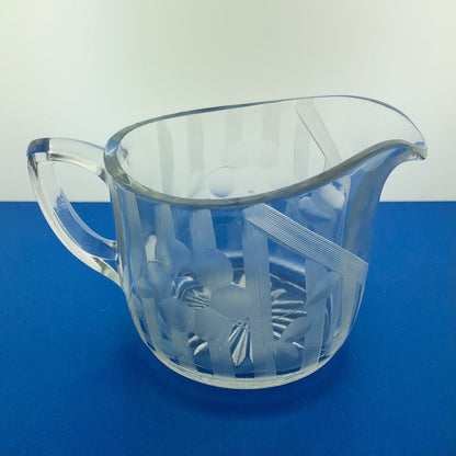 EAPG Clear Daisy Flower Etched Vertical Lines Cream Pitcher Sugar 2 pc Set