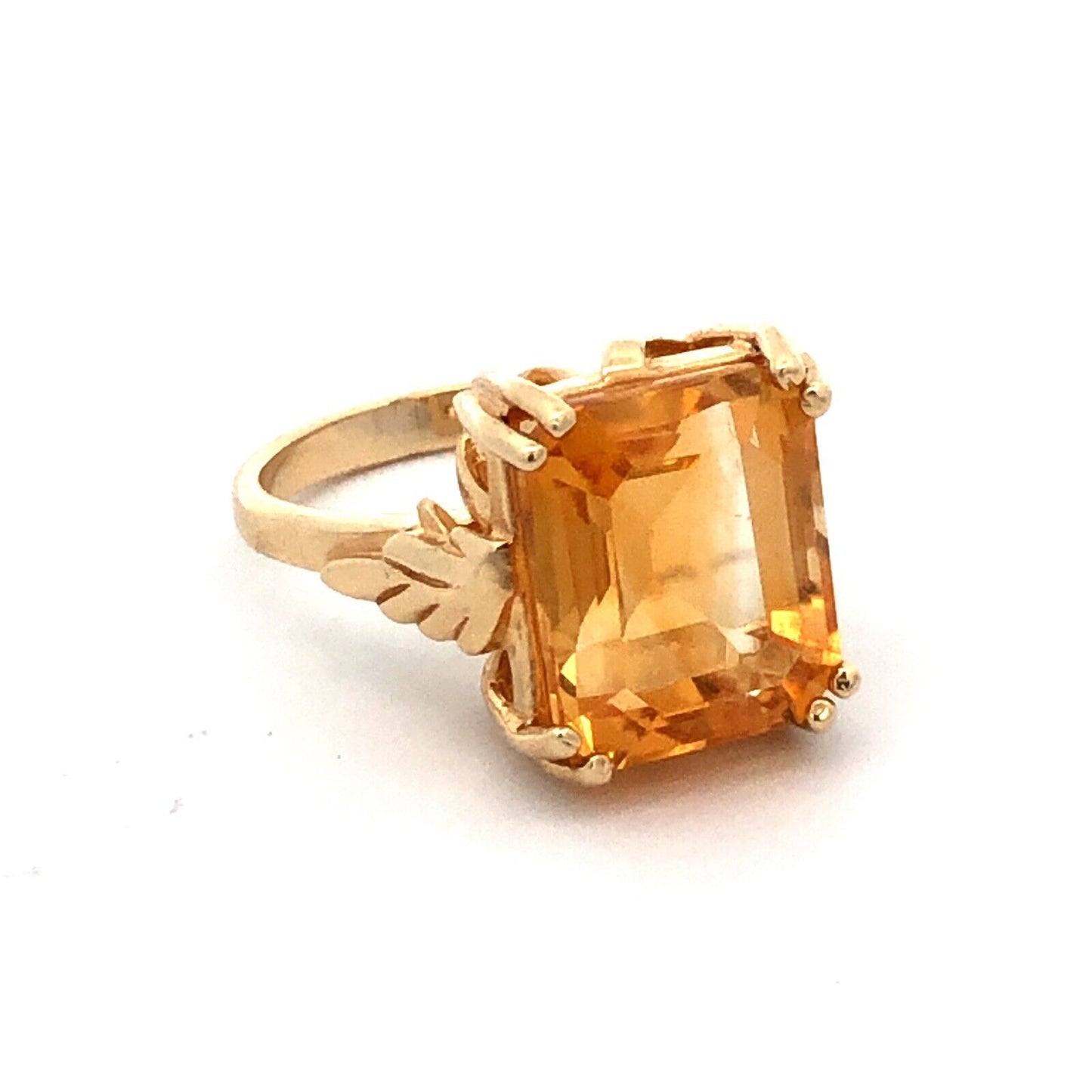 10K Yellow Gold Emerald Cut Citrine November Anniversary Cocktail Ring