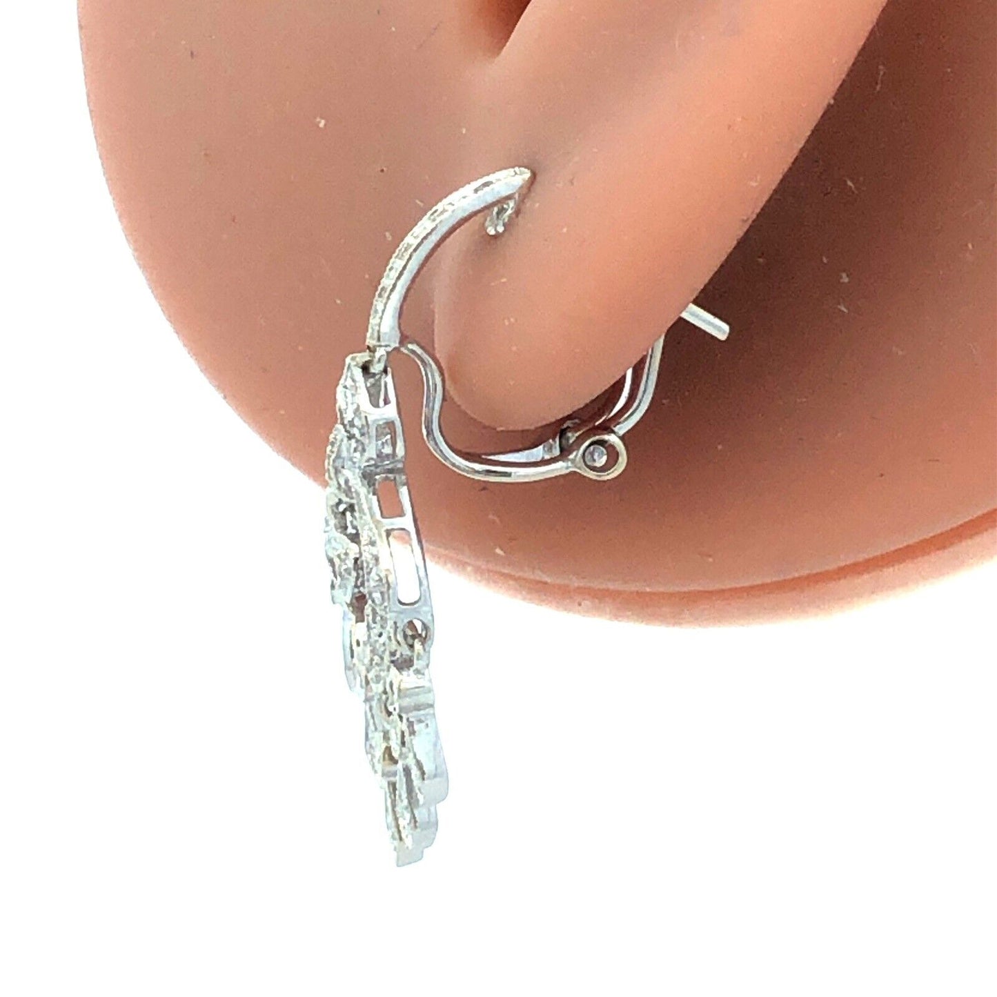 Designer ISP 14K White Gold Diamond Heart Dangle Chandelier Drop Stud Earrings