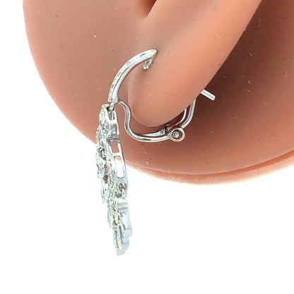 Designer ISP 14K White Gold Diamond Heart Dangle Chandelier Drop Stud Earrings