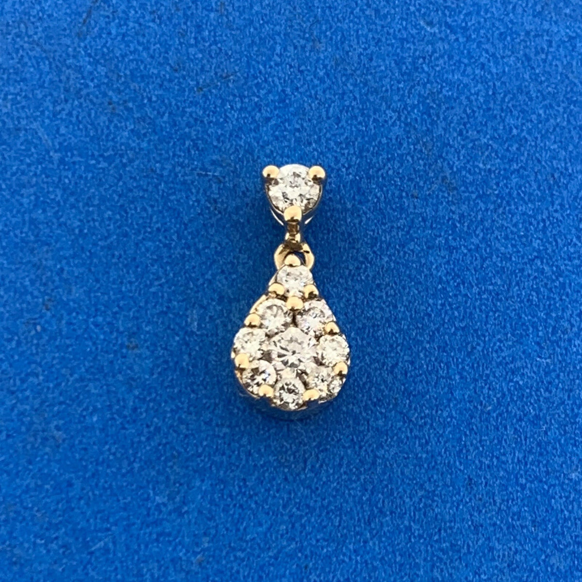 Designer 14K Yellow Gold Diamond Cluster Pear Drop Pendant