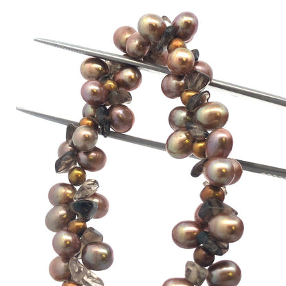 Designer 925 sterling Silver Bronze Pearl Smoky Topaz Cluster Statement Necklace