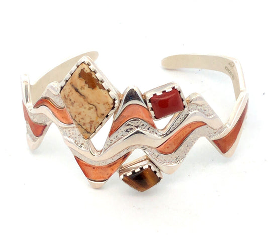 Native American Carolyn Pollack 925 Sterling Silver Copper Jasper Cuff Bracelet