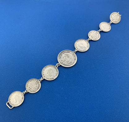 Vintage 1942-1943 Great Britain Australia 3 Pence 6 Pence Shilling Coin Bracelet