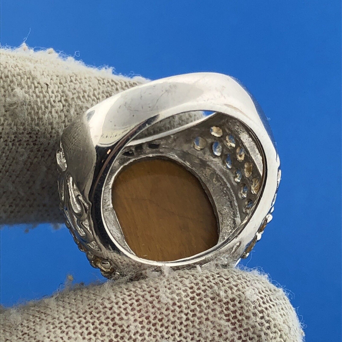 Designer GRP Sterling Silver 925 Tigers Eye Topaz Statement Cocktail Ring