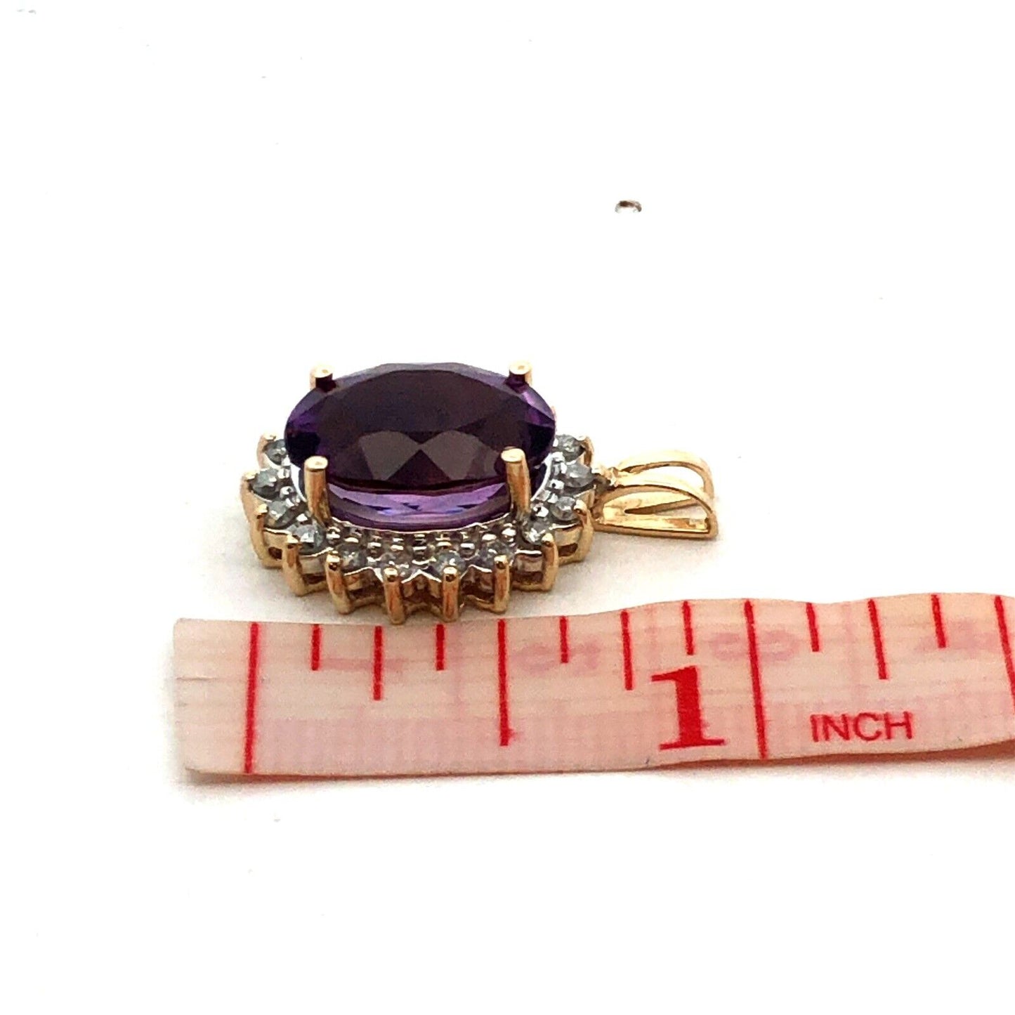 Designer 14K Yellow Gold Oval Purple Amethyst Diamond Halo Statement Pendant