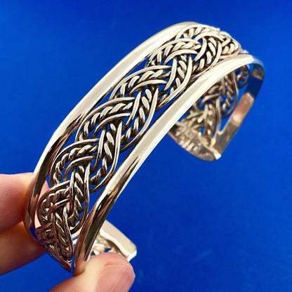 Vintage Taxco Mexico 925 Sterling Silver Open Basket Weave Wide Cuff Bracelet