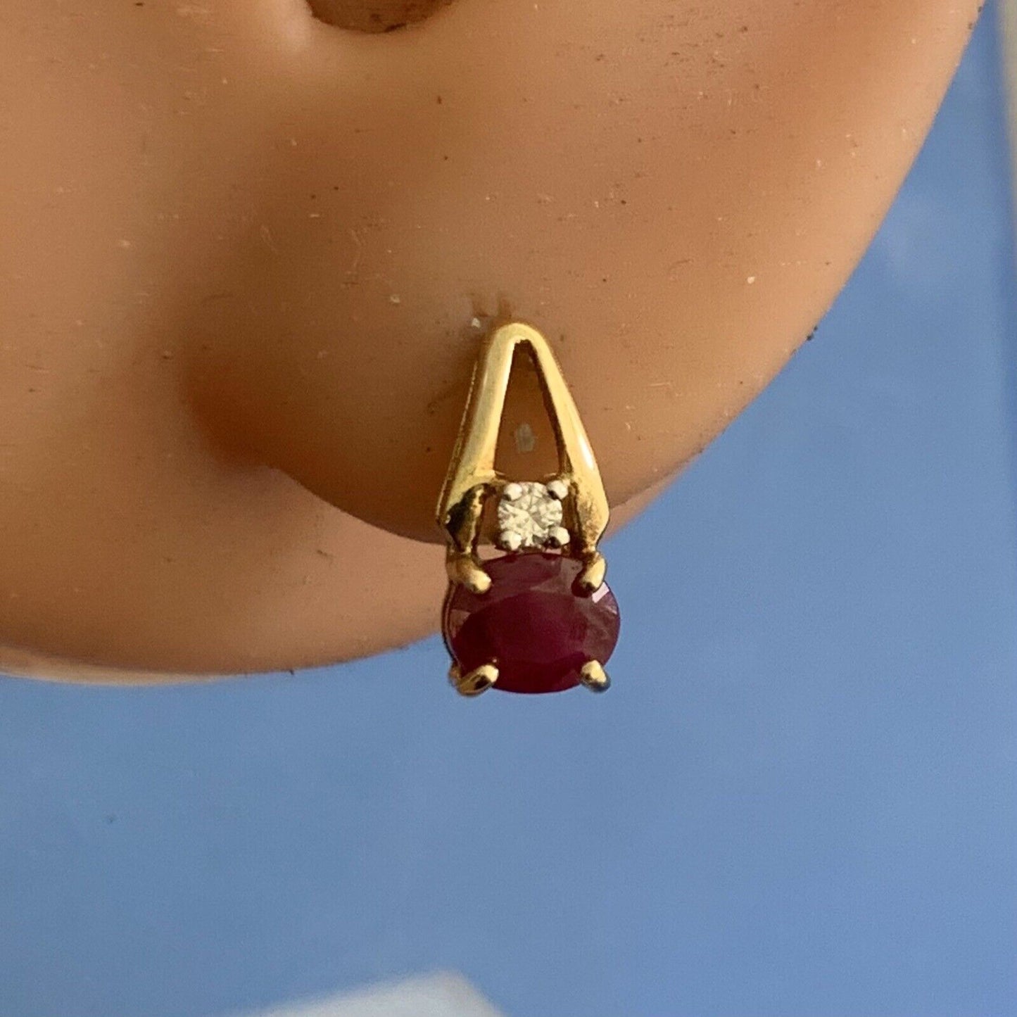 Designer 14K Yellow Gold Oval Ruby Round Diamond Accented Stud Earrings