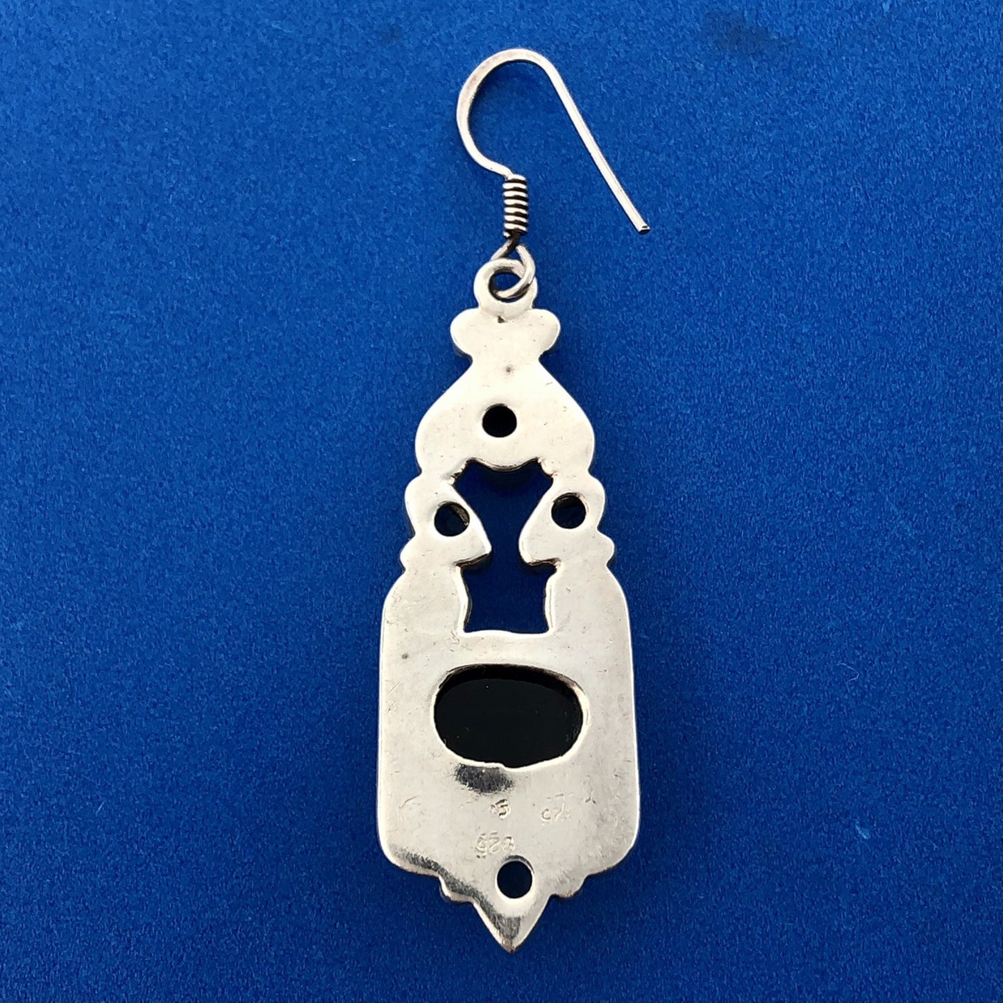 Retro 925 Sterling Silver Black Onyx Smoky Quartz Bead Scroll Dangle Earrings