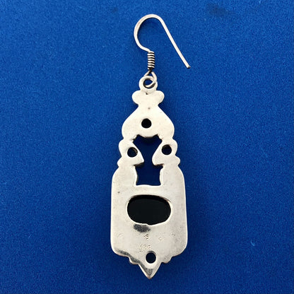 Retro 925 Sterling Silver Black Onyx Smoky Quartz Bead Scroll Dangle Earrings