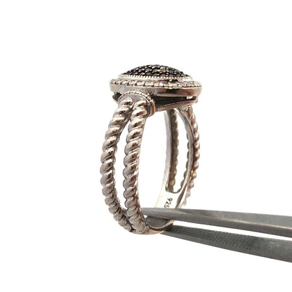 Designer JS 925 Sterling Silver Chocolate Diamond Oval Twist Detail Ring