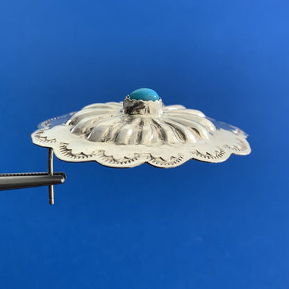 Native American Michael Perry 925 Sterling Silver Turquoise Concho Stud Earrings