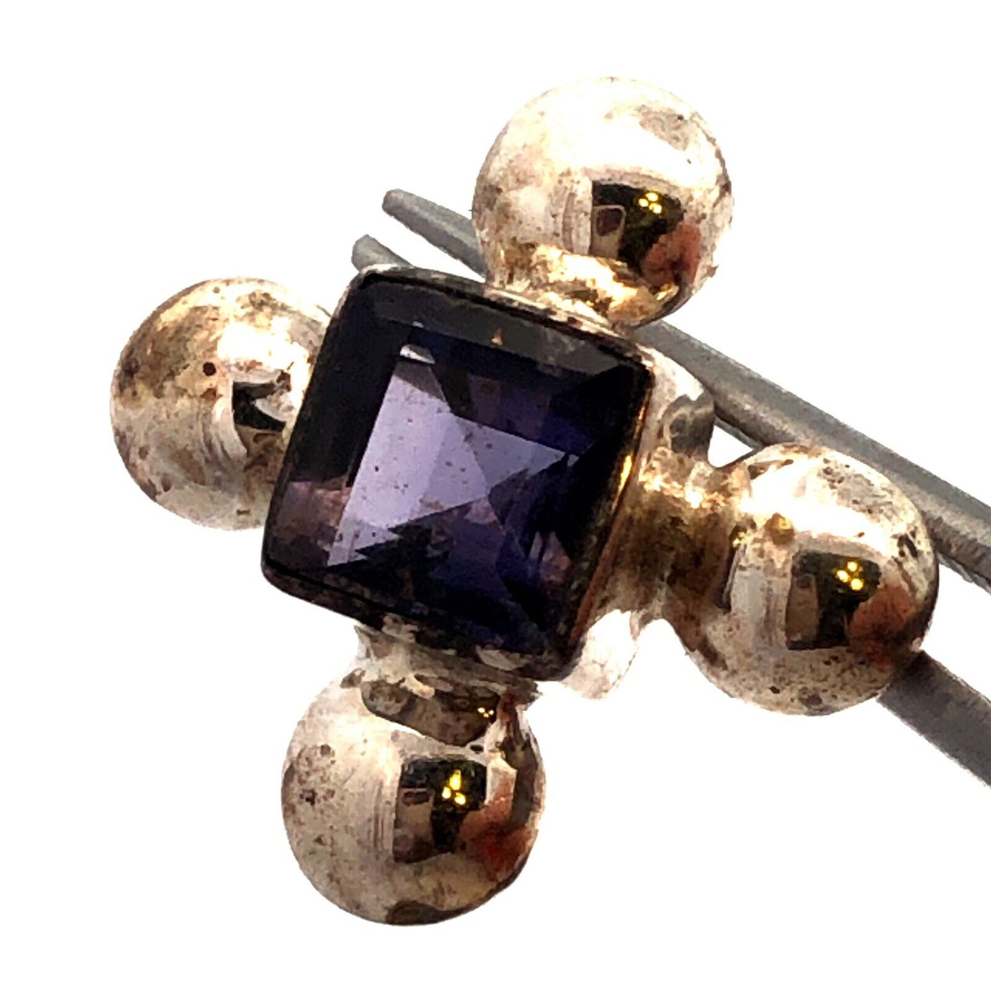 Vintage 925 Sterling Silver Square Purple Amethyst Cross Stud Earrings