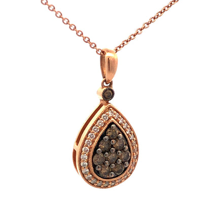 LeVian 14K Rose Gold Mocha Vanilla Diamond Teardrop Pendant Necklace
