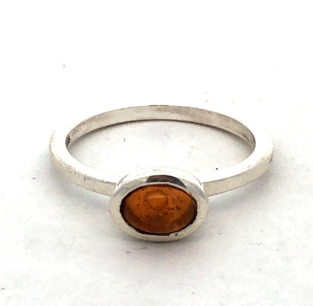 Estate 925 Sterling Silver Oval Orange Tourmaline Bezel Solitaire Ring