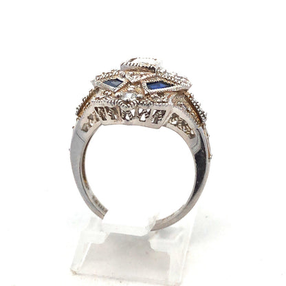 Art Deco Style 925 Sterling Silver Cubic Zirconia Blue Spinel Statement Ring