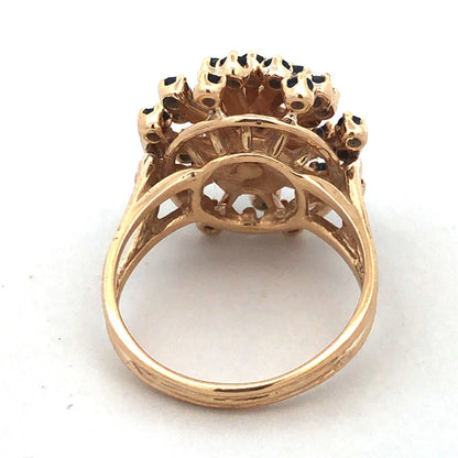 Designer HJW 14K Yellow Gold Round Sapphire Diamond Cluster Dome Cocktail Ring