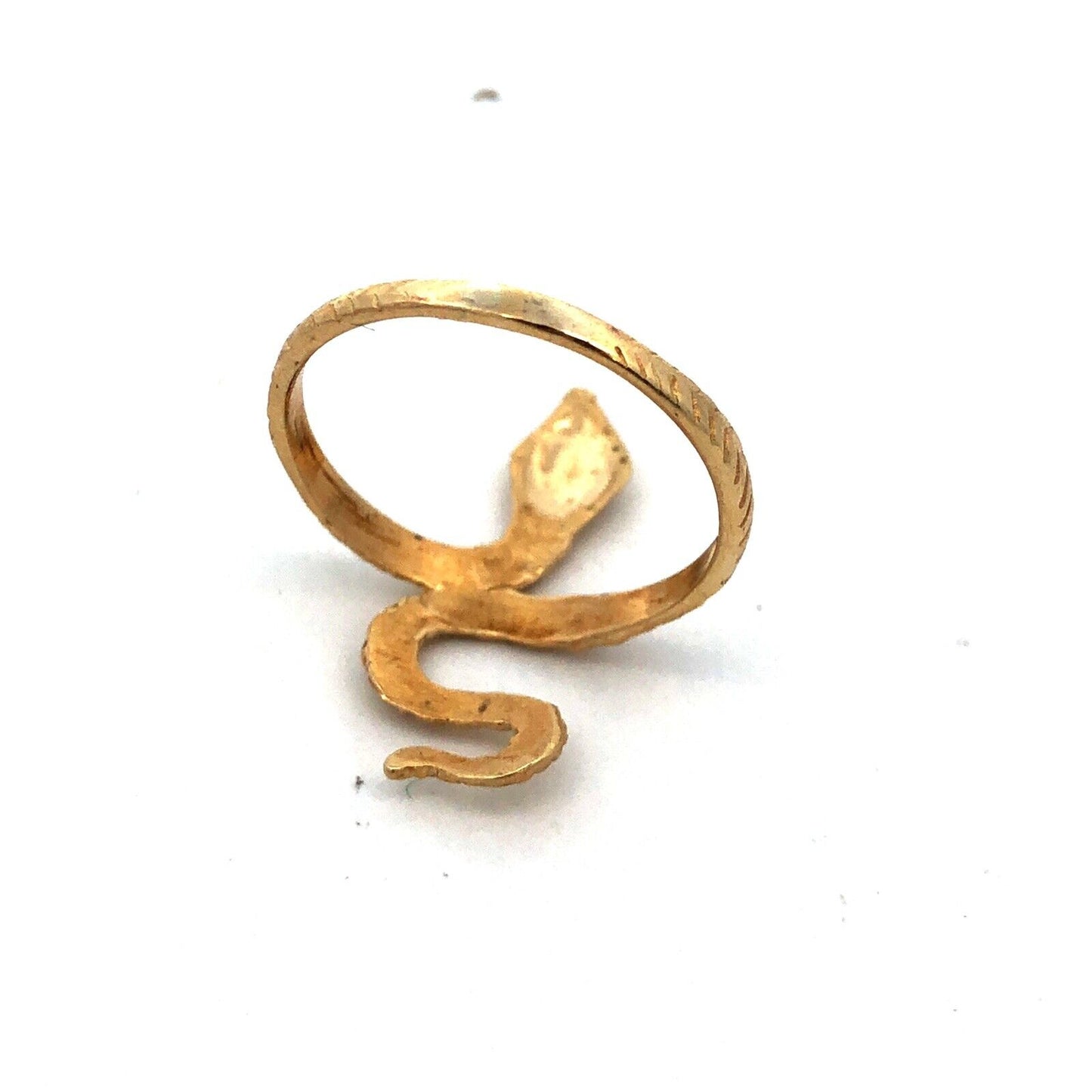 Designer 10K Yellow Gold Diamond Cut Rattler Textured Snake Ring