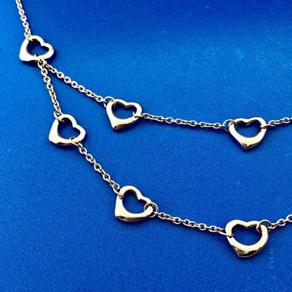 Sterling Silver 925 Heart Cutout Double Drop Sweet Heart Fashion Necklace