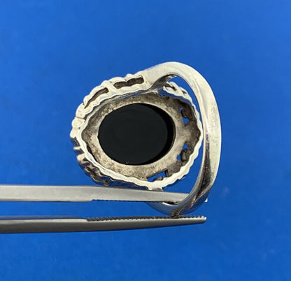 Designer 925 Sterling Silver Carved MOP Black Onyx Marcasite Cameo Cocktail Ring