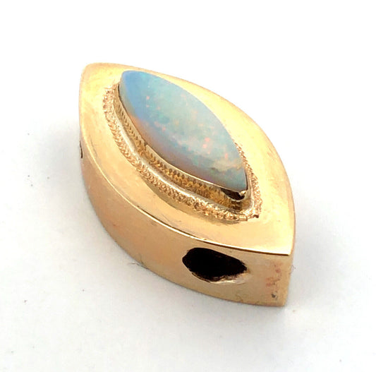 Vintage 10K Yellow Gold Marquise Opal Cabochon Slide Bracelet Charm