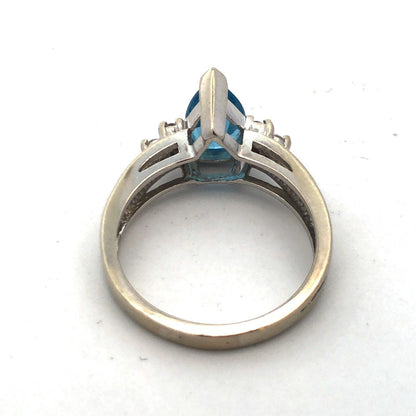 Designer 14K White Gold Pear Blue Topaz Round Diamond Engagement Size 7 Ring