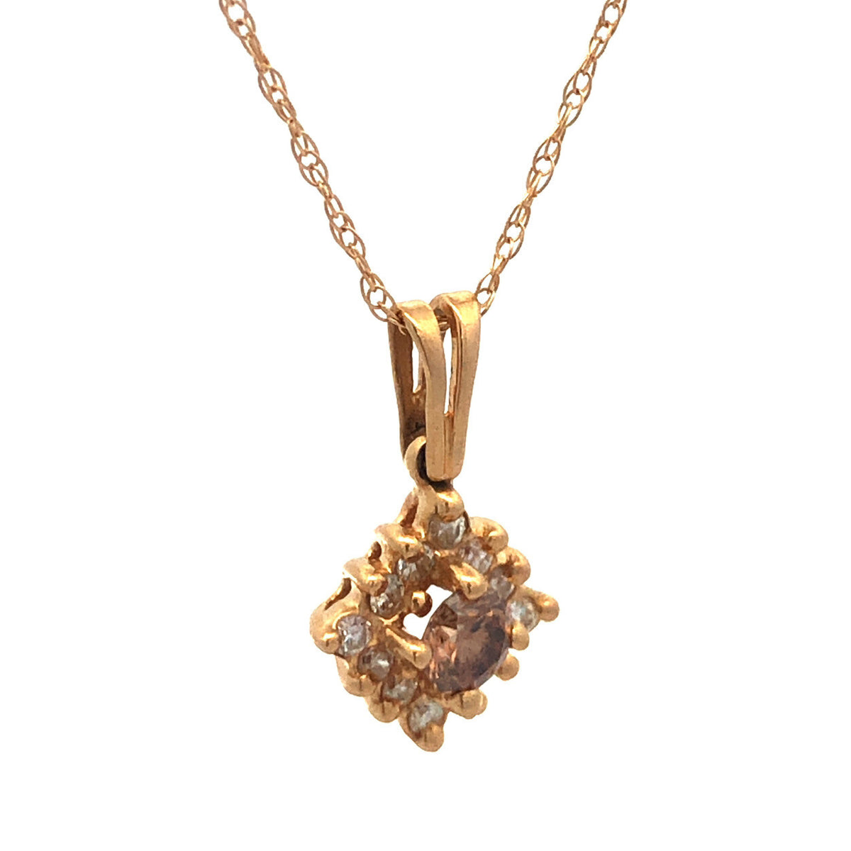 Designer 14K Yellow Gold White Mocha Diamond Pendant Necklace