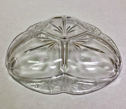 Vintage Quality Three Divided Frosted Etched Floral Scroll Relish Serving Dish