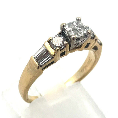 Vintage 14K Yellow Gold Princess Diamond Quad Top Accent Engagement Ring