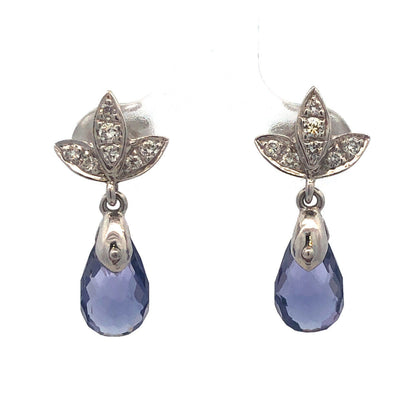 Gorgeous 14k White Gold Faceted Tanzanite Diamond Floral Dangle Earrings