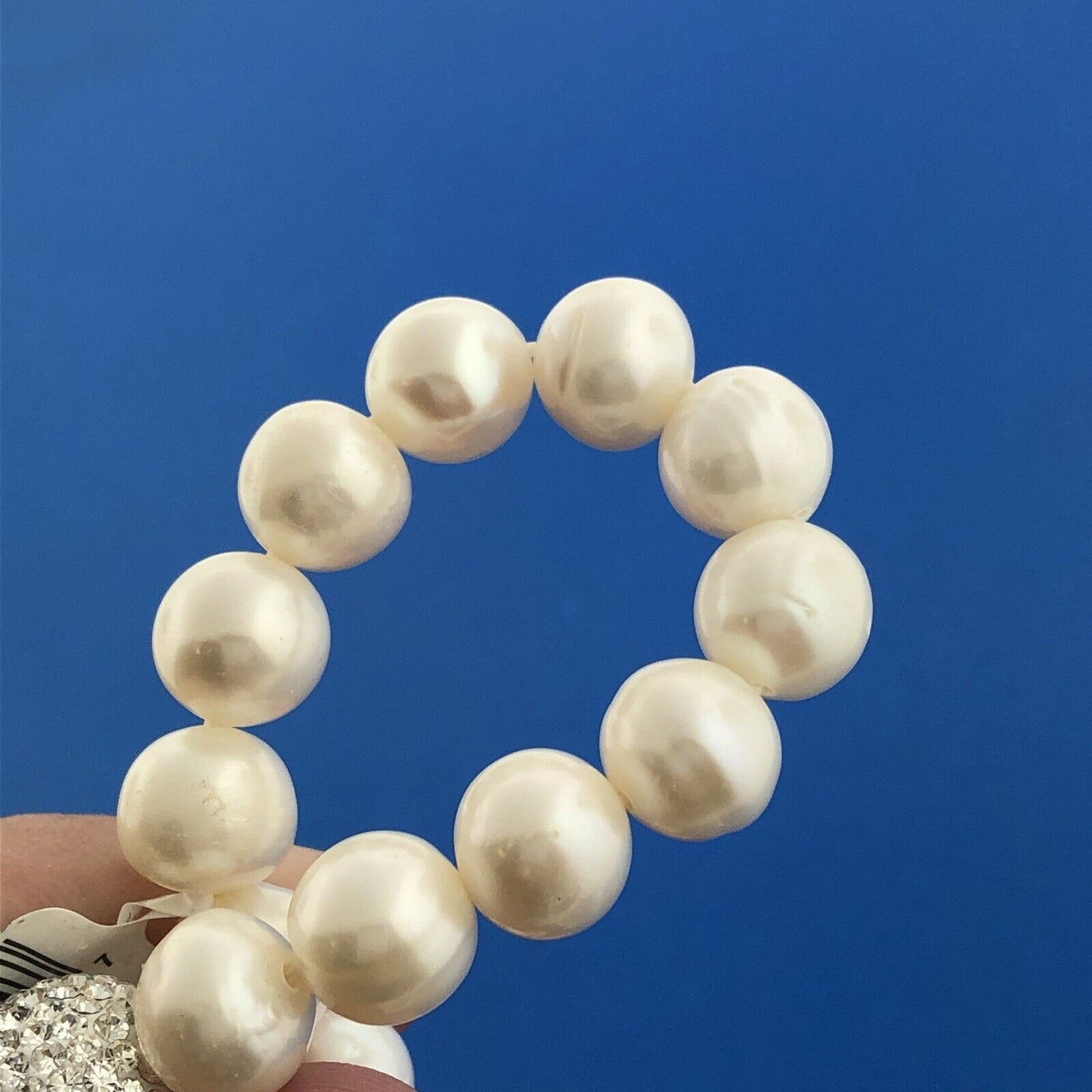 Stunning Sparkling Crystal Ball White Pearl Flexible 6.5" Bracelet New with Tags