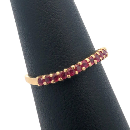 Designer 14K Yellow Gold Ruby Stackable Wave Band Ring