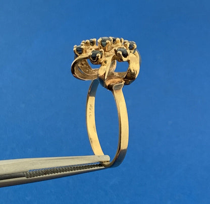 Vintage 14K Yellow Gold London Blue Topaz Starburst December Anniversary Ring