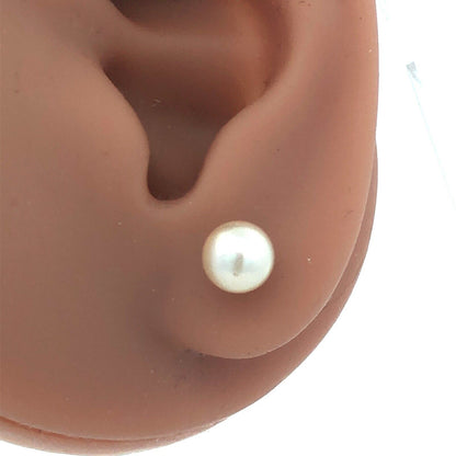 Estate 14K Yellow Gold Round White Pearl June Anniversary Stud Earrings