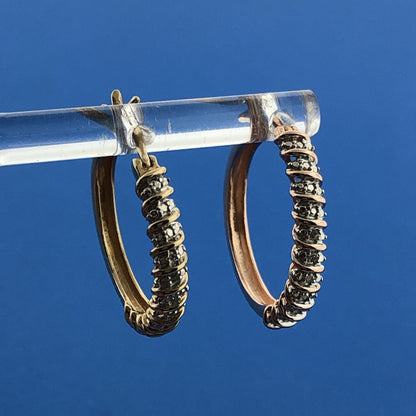 Designer OH 925 Sterling Silver Vermeil Two Tone Diamond Hoop Earrings