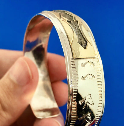 Vintage TA Begay Navajo Sterling Silver 12 Gold Filled Storyteller Cuff Bracelet