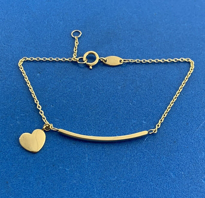 Designer ARR 14K Yellow Gold Simple Heart Charm Chain Bar Bracelet