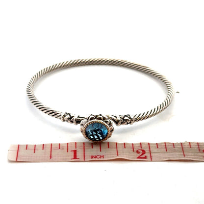 EFFY 925 Sterling Silver 18K Solitaire Blue Topaz Twisted Wire Hook Bracelet