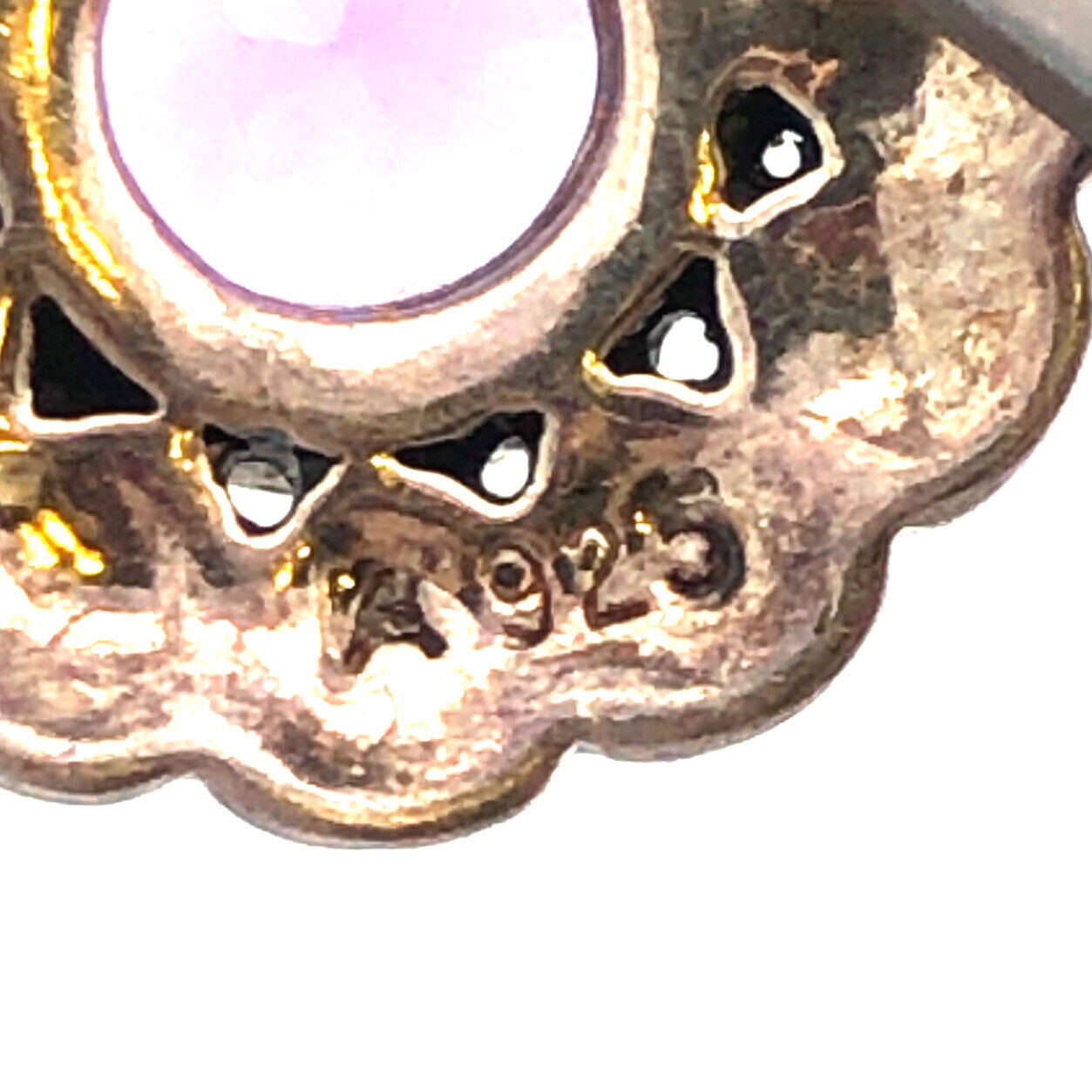 Vintage Designer A 925 Sterling Silver Amethyst Marcasite Flower Stud Earrings