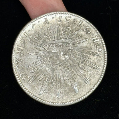 1837 Go Guanajuato Mexico 8 Reales P.J. Cap & Rays Libertad .903 Silver Coin