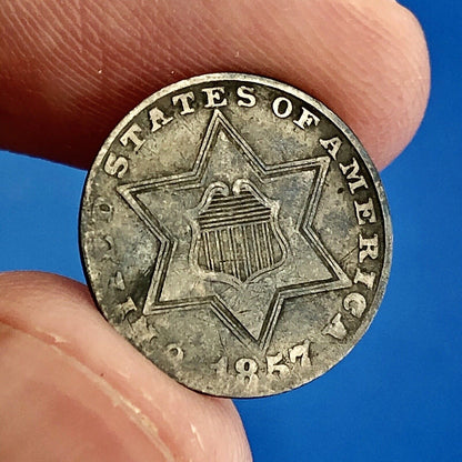 1857 P 3 Cent Silver Three Cent Piece Trime Better Key Philadelphia Mint Coin