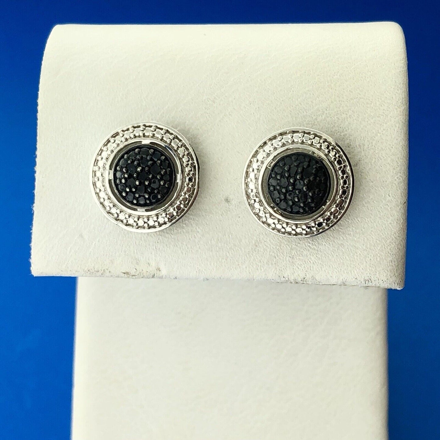 Designer UD 925 Sterling Silver Black White Illusion Button Stud Earrings