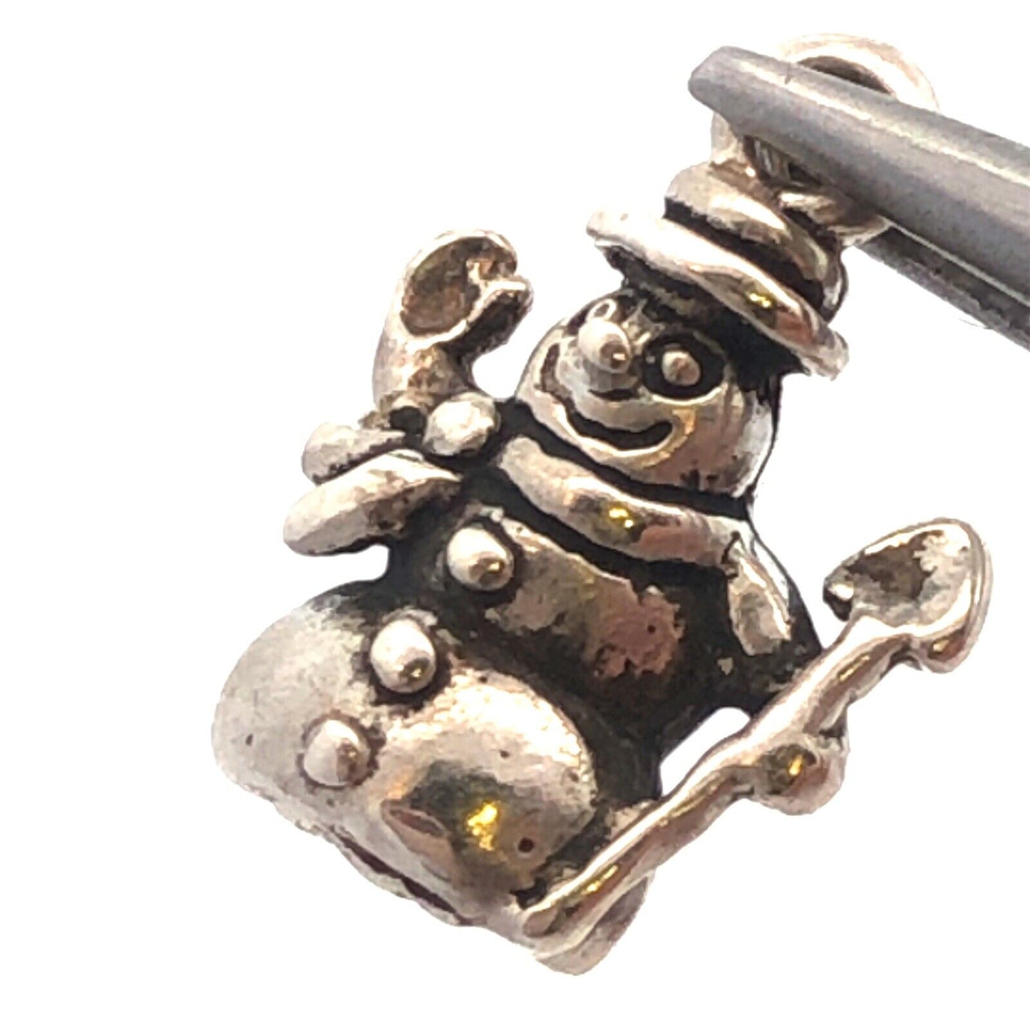 Vintage 925 Sterling Silver Snowman Christmas Holidays Dangle Charm