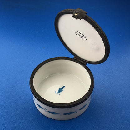 Vintage Limoges Hand Painted Porcelain Hot Air Balloon Round Hinged Trinket Box