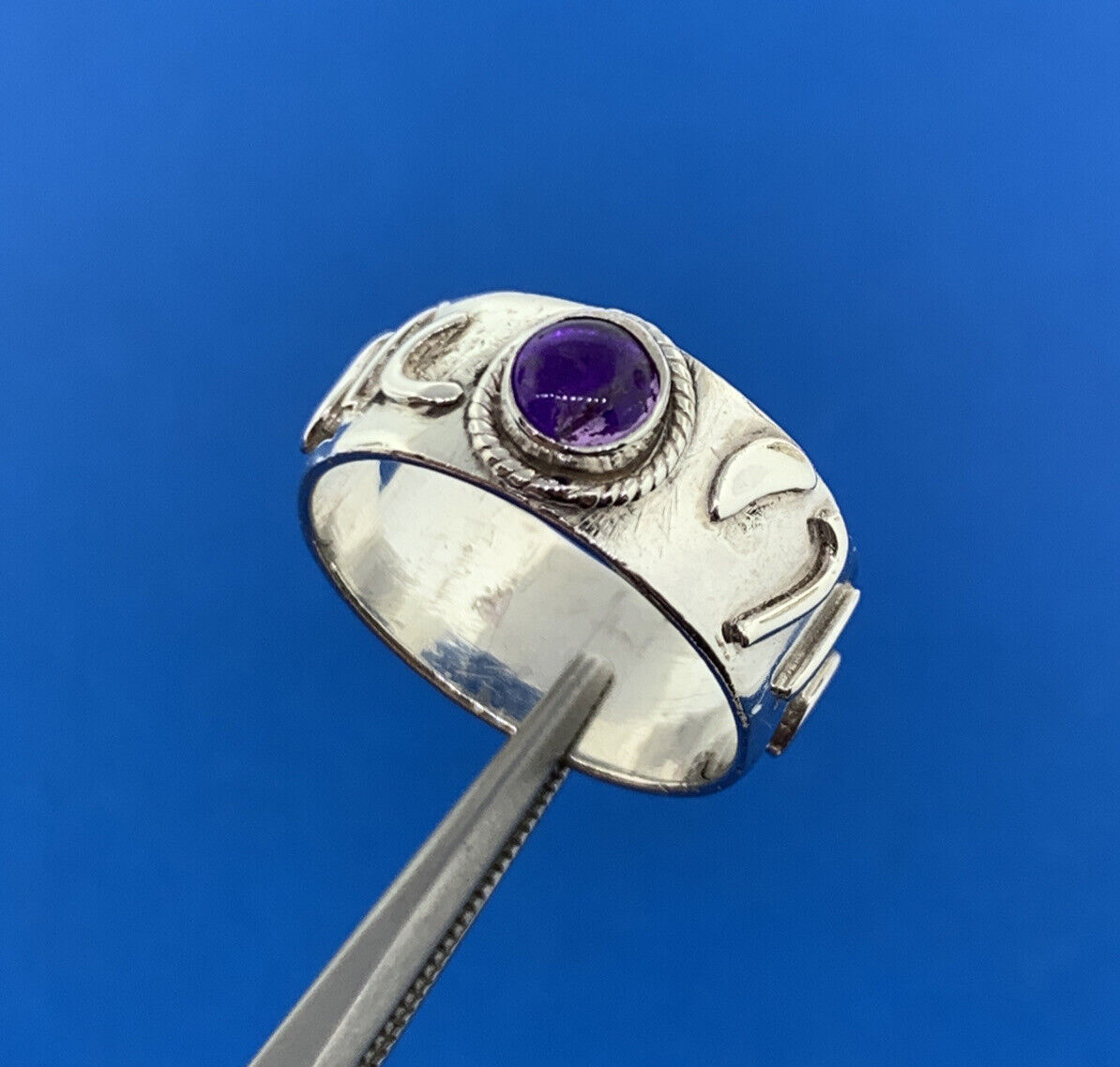 Designer Sterling Silver 925 Amethyst Cabochon February Band Cocktail Ring